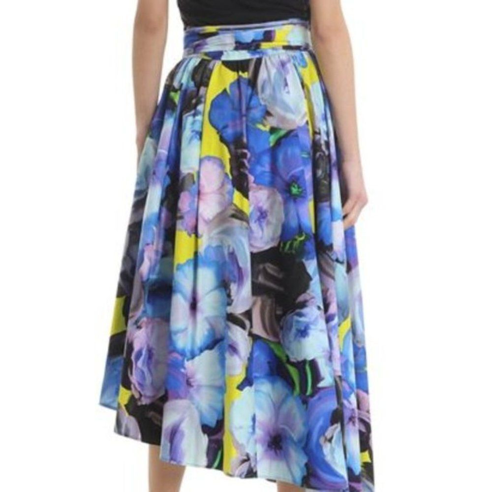 MSGM FLORAL PLEATED SKIRT WITH BOW IN SHADES OF BLUE - Picture 3 of 8